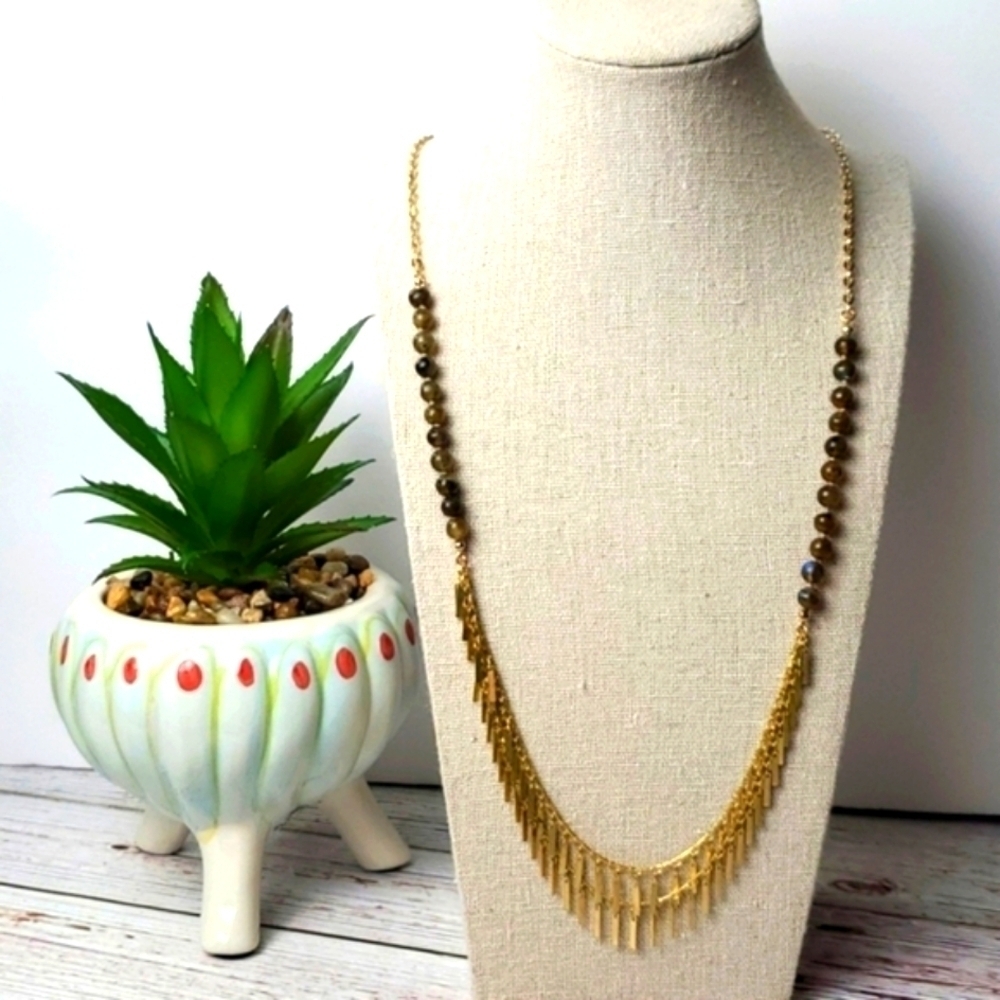 Fall Romolo Gold Long Chain Necklace Stones Nwt
